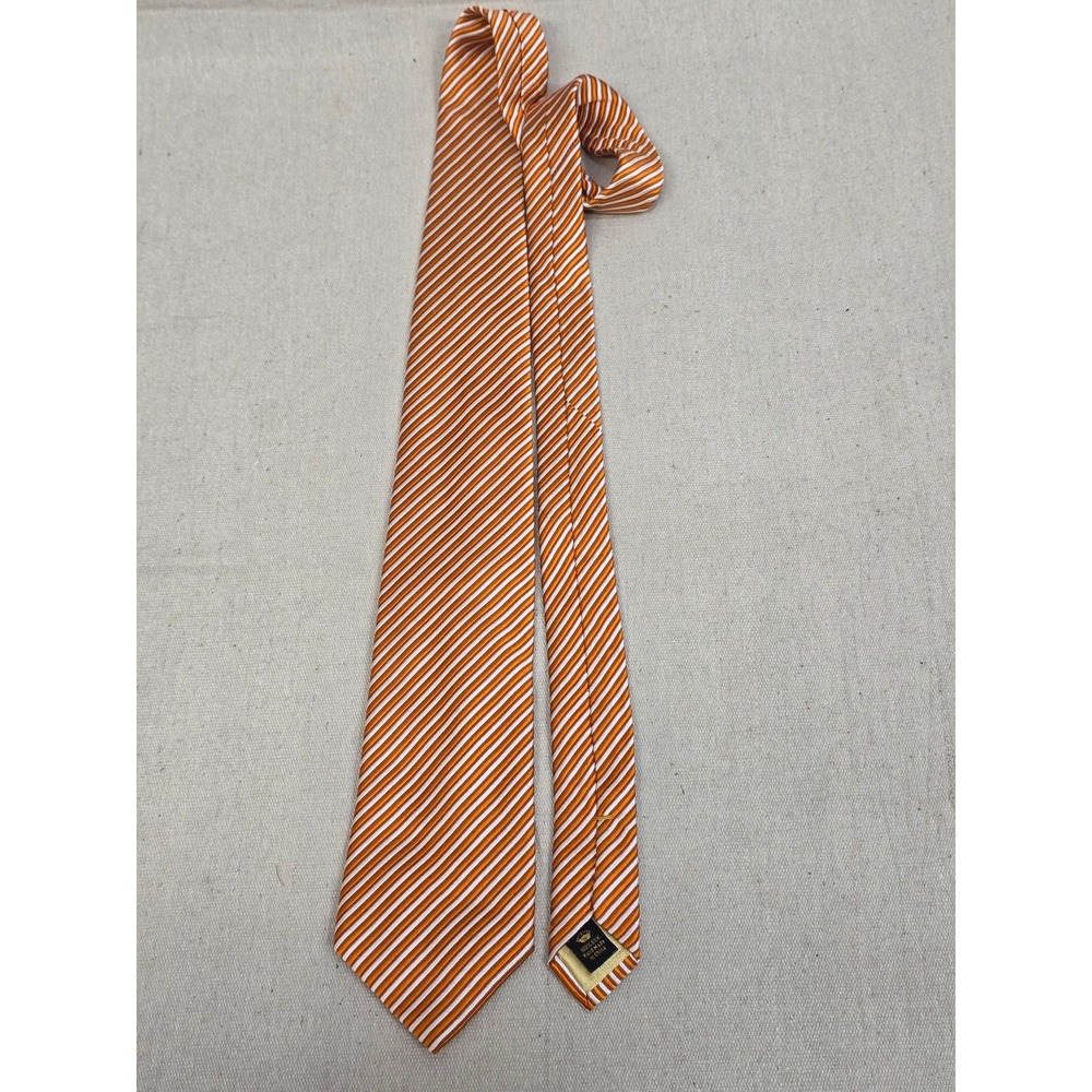 Countess Mara Mens Silk Necktie‎ Orange White Diagonal Striped Hand Made Tie